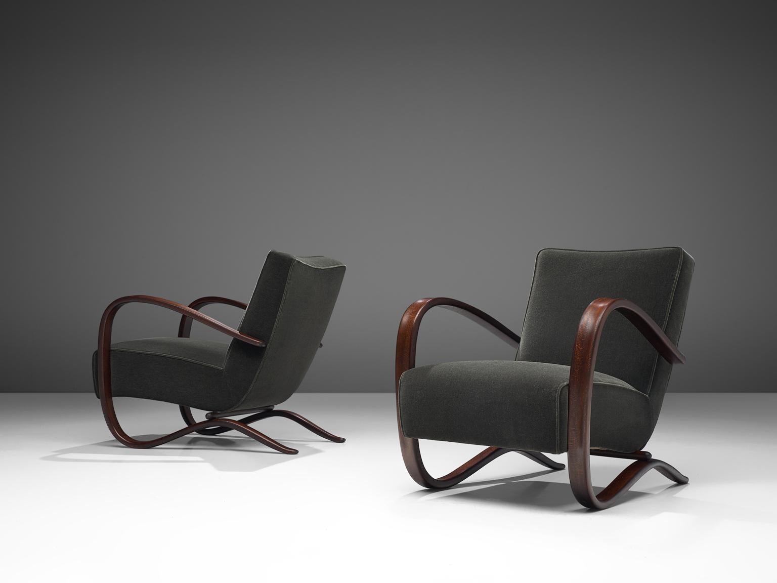 Mid-Century Modern Pair of Jindrich Halabala Lounge Chairs Reupholsteredin Mohair Upholstery