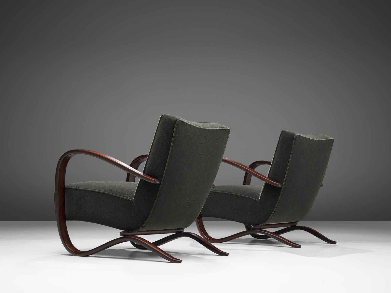 Czech Jindrich Halabala Lounge Chairs Customizable in Mohair Upholstery