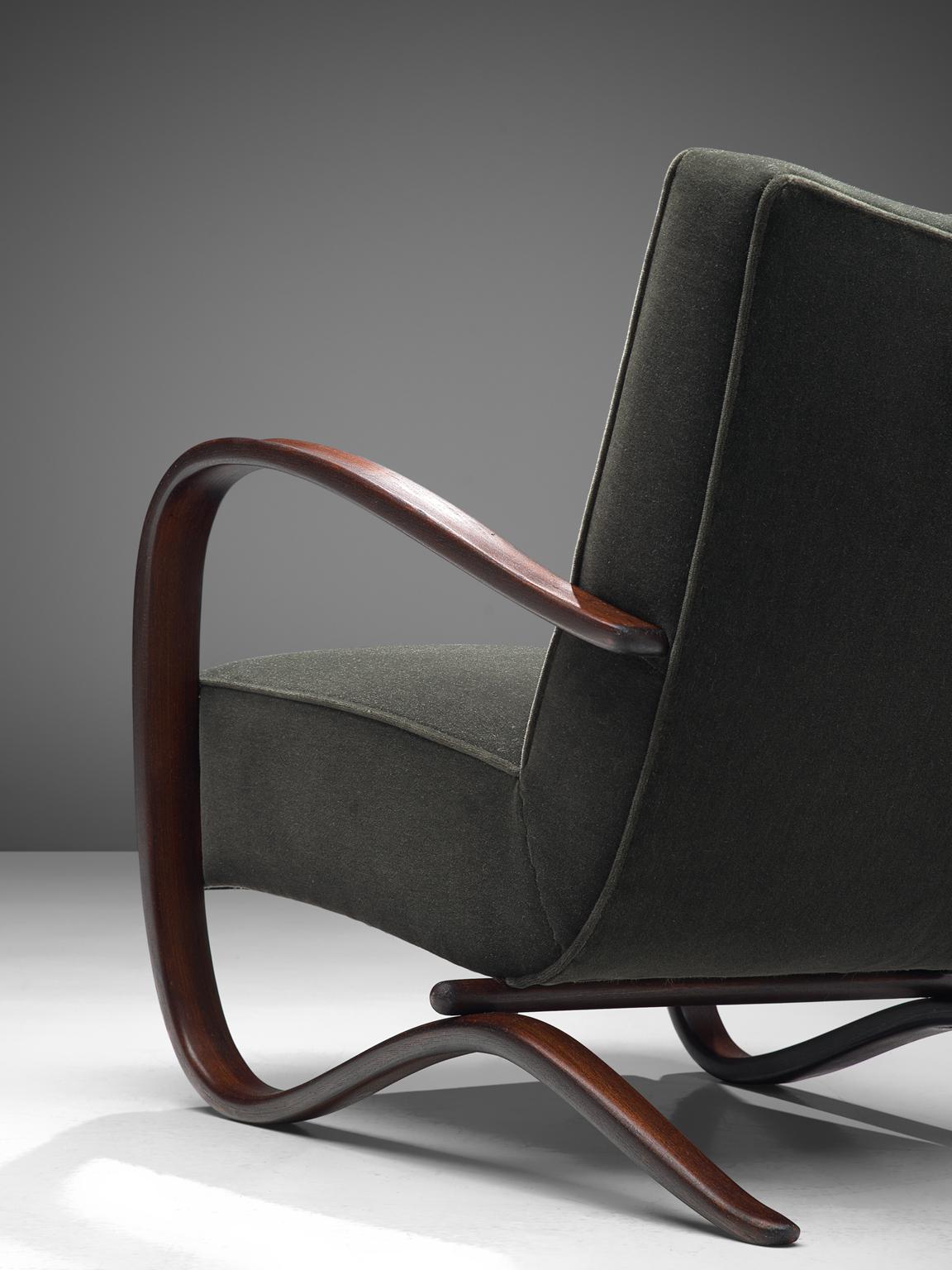 Mid-20th Century Pair of Jindrich Halabala Lounge Chairs Reupholsteredin Mohair Upholstery