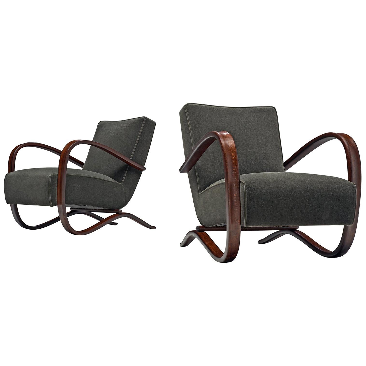 Jindrich Halabala Lounge Chairs Customizable in Mohair Upholstery