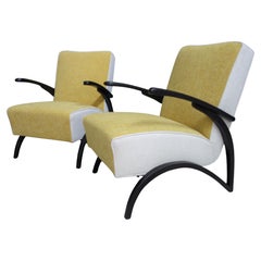 Pair of Jindřich Halabala Yellow and White Chairs