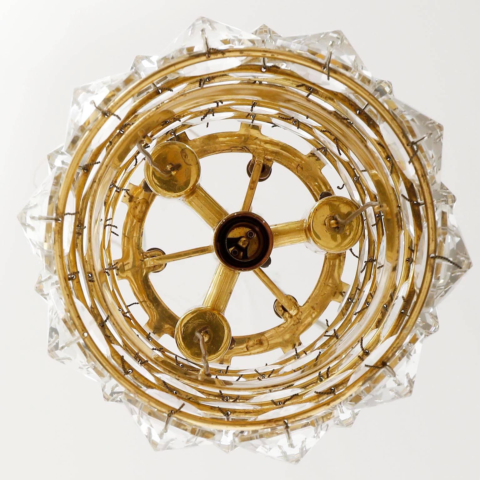 Pair of J.L. Lobmeyr Pendant Lights Lanterns, Brass Crystal Glass, 1960s 3