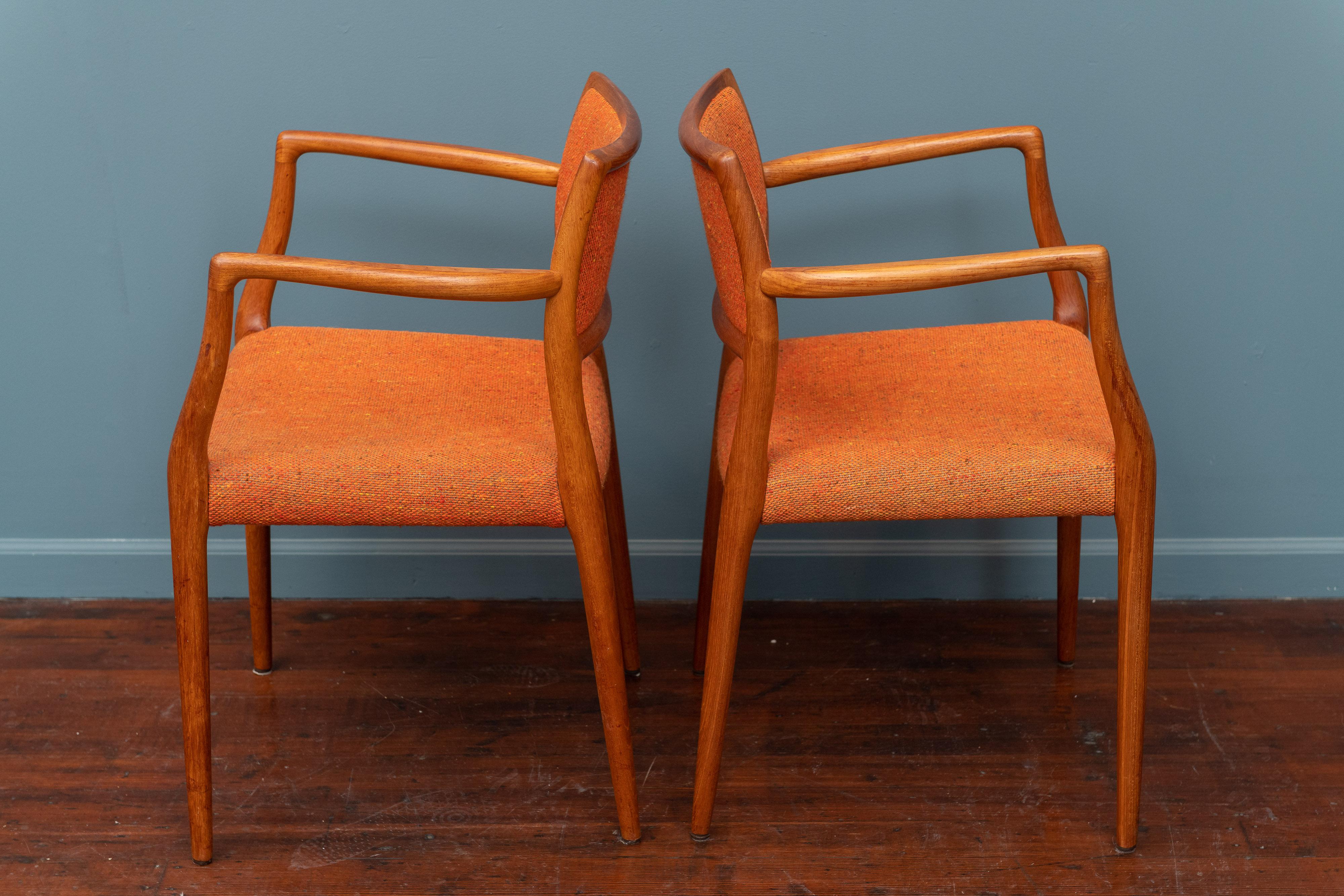 Pair of J.L. Moller Teak Armchairs, Model 80 for Niels Moller In Good Condition In San Francisco, CA