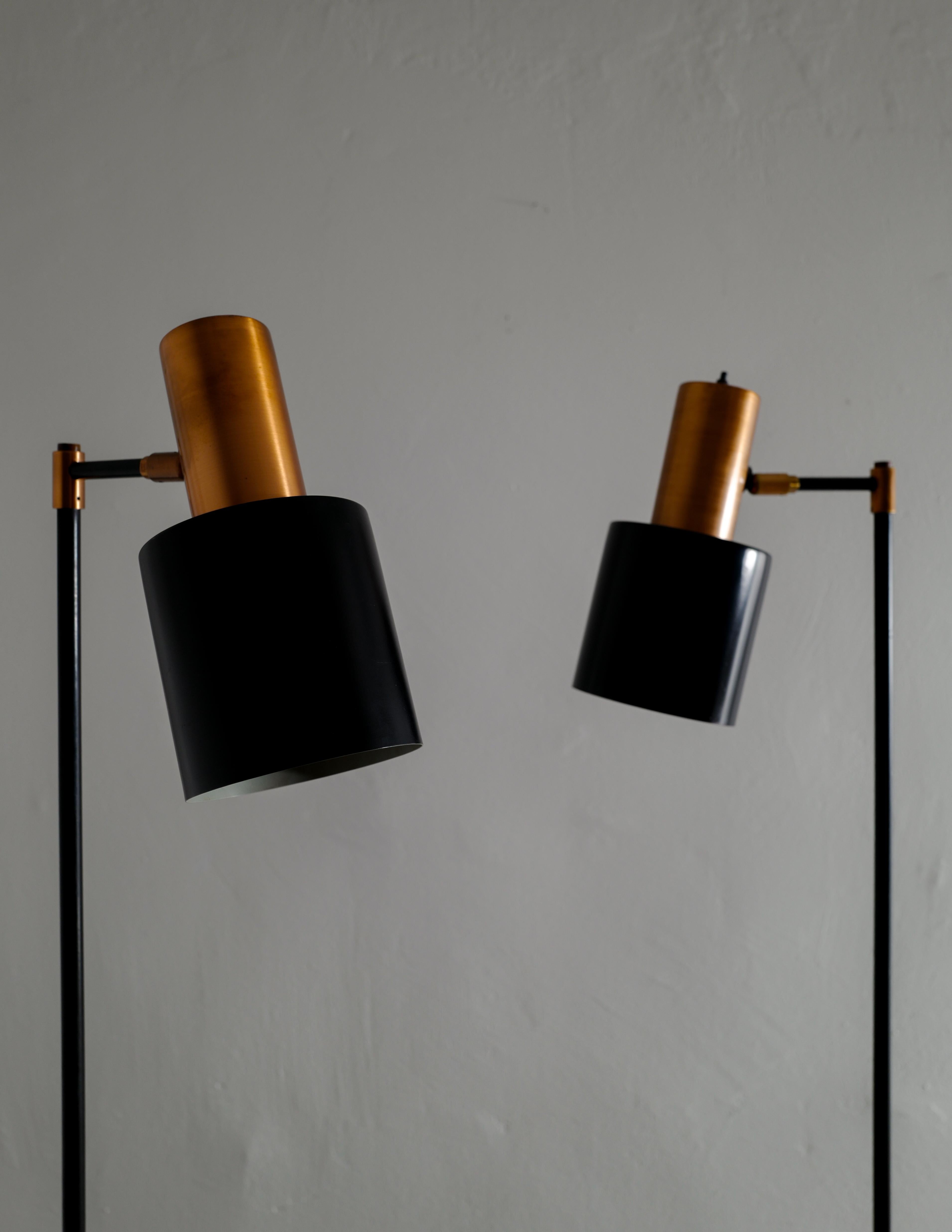 Scandinavian Modern Pair of Jo Hammerborg Floor Lamps in Copper Produced in Denmark, 1960s