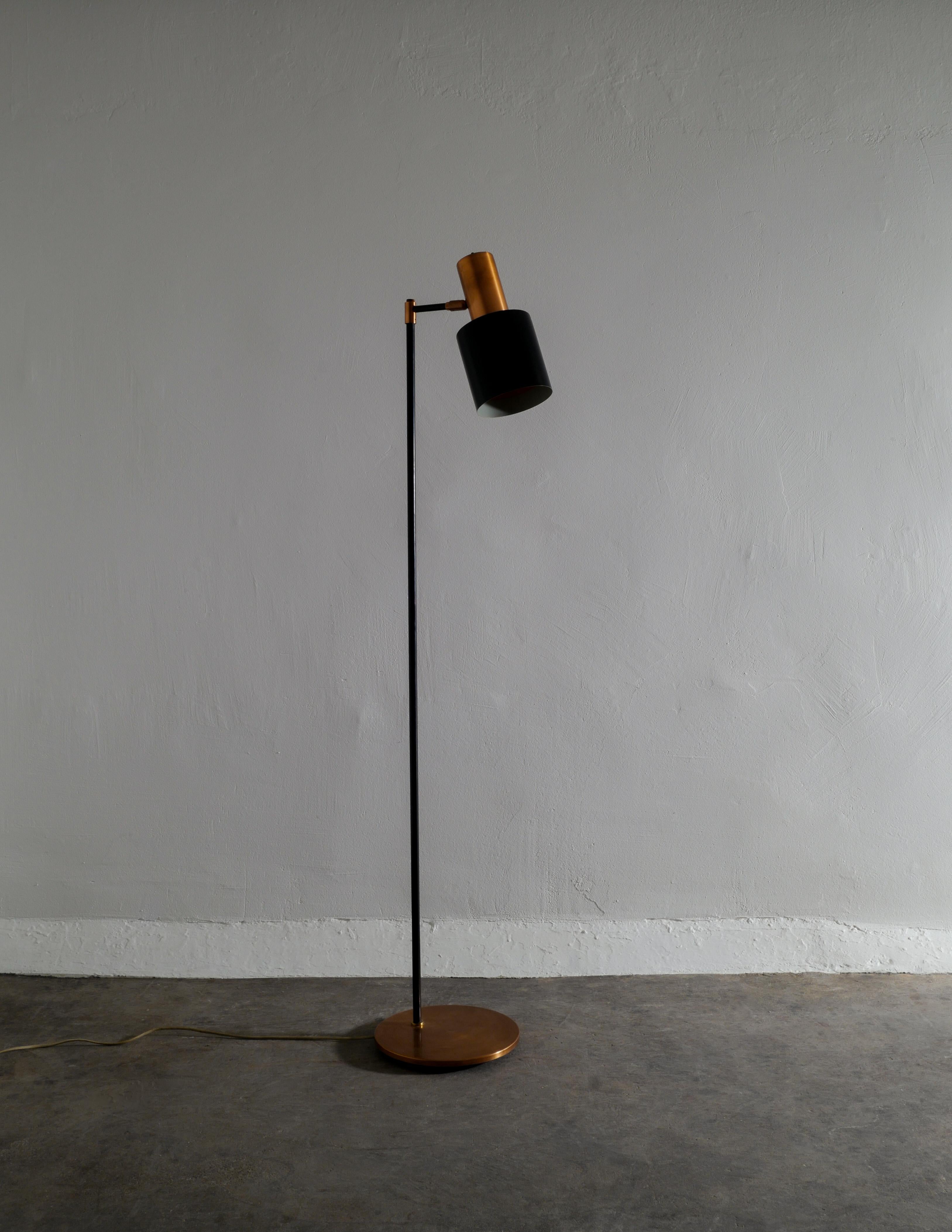 Danish Pair of Jo Hammerborg Floor Lamps in Copper Produced in Denmark, 1960s