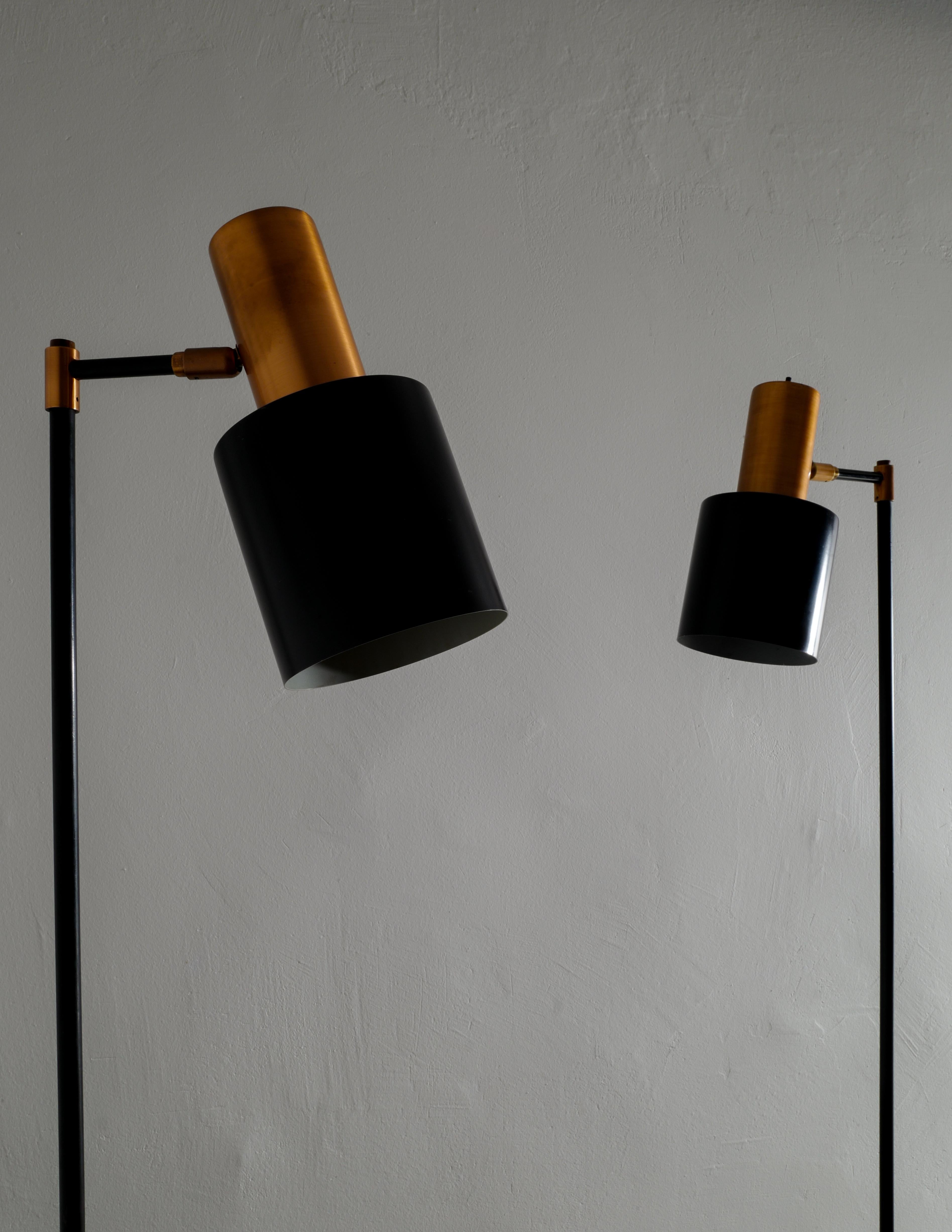 Mid-20th Century Pair of Jo Hammerborg Floor Lamps in Copper Produced in Denmark, 1960s