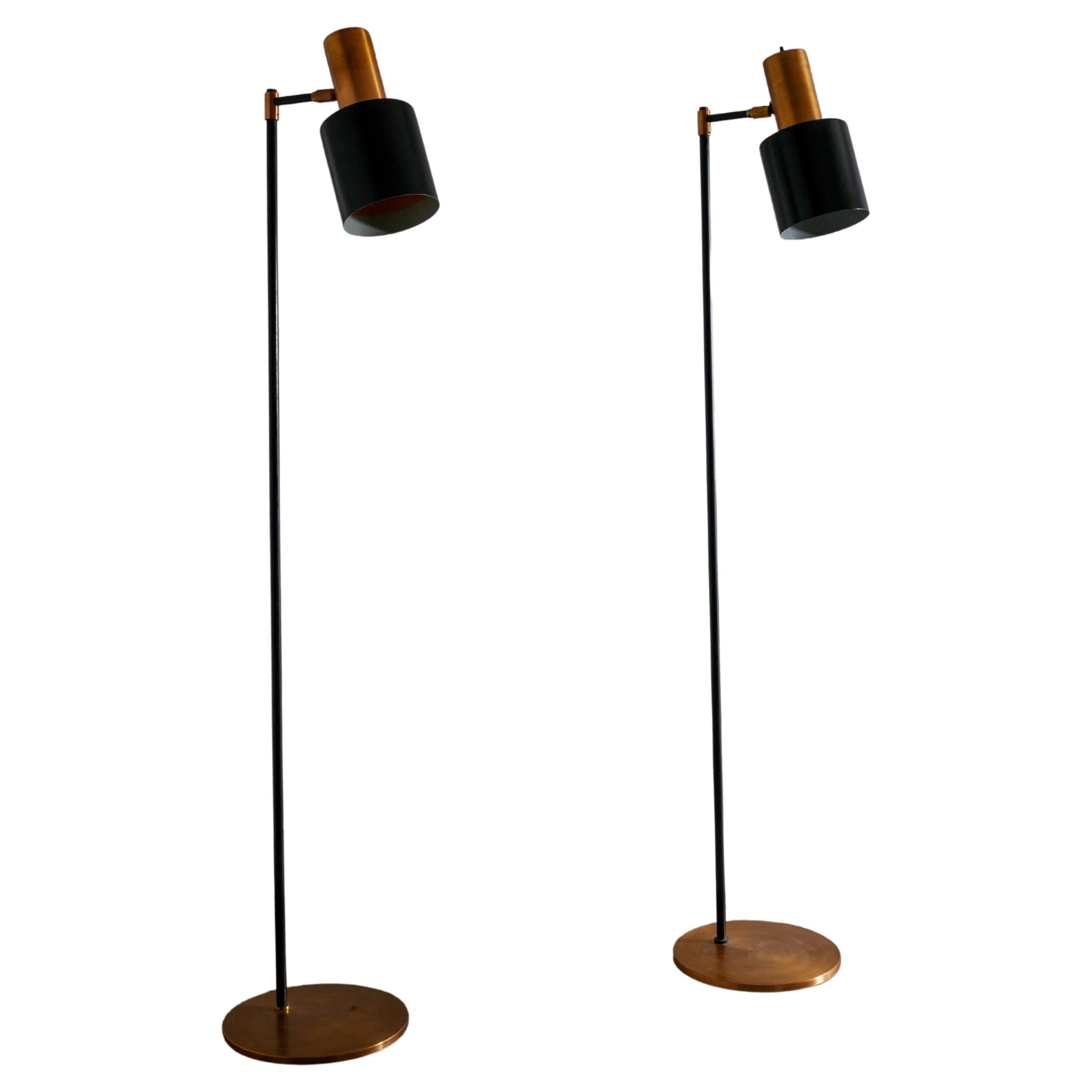 Pair of Jo Hammerborg Floor Lamps in Copper Produced in Denmark, 1960s