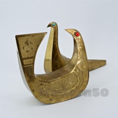 Paire de Joaquin Taller Tinta Ecuador Gemstone Birds Art Craftsman MCM Sculptures