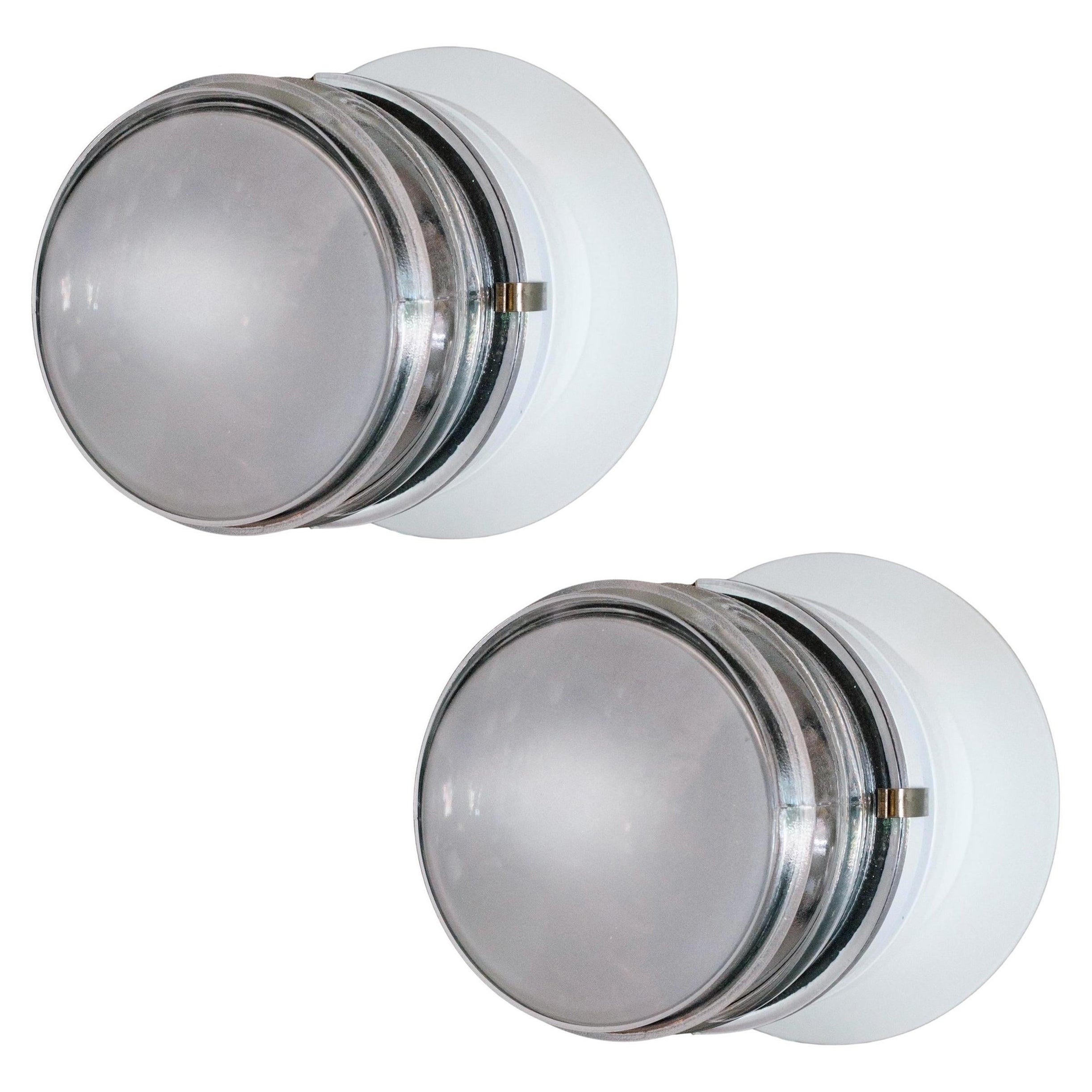 Pareja de apliques de exterior Joe Colombo "Fresnel" en blanco para Oluce