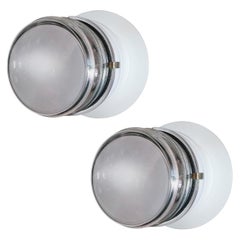 Pair of Joe Colombo 'Fresnel' Outdoor Wall Lamps in White for Oluce