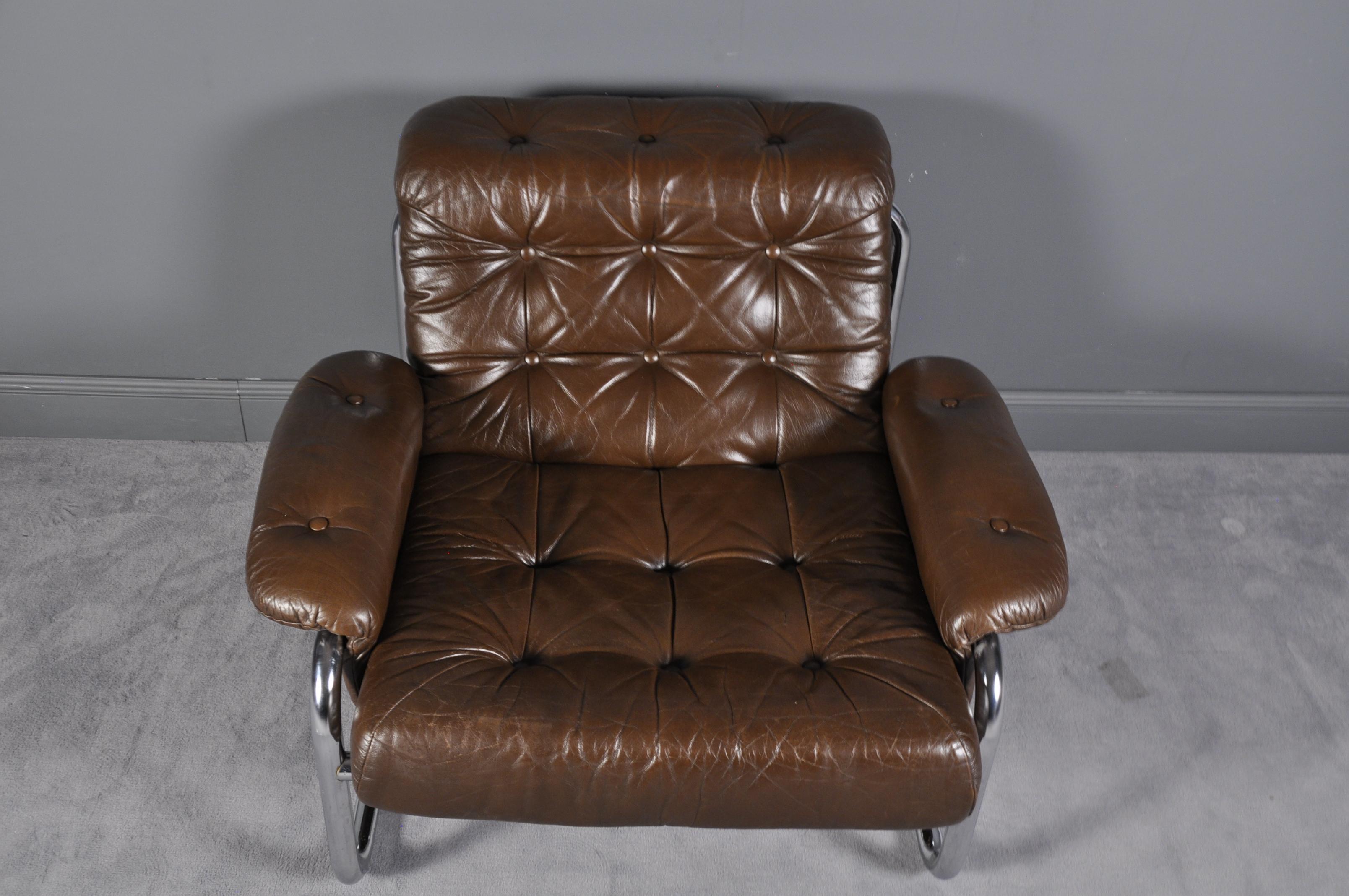 Late 20th Century Pair of Johan Bertil Häggström for Ikea Leather Lounge Chairs, Sweden, 1970s