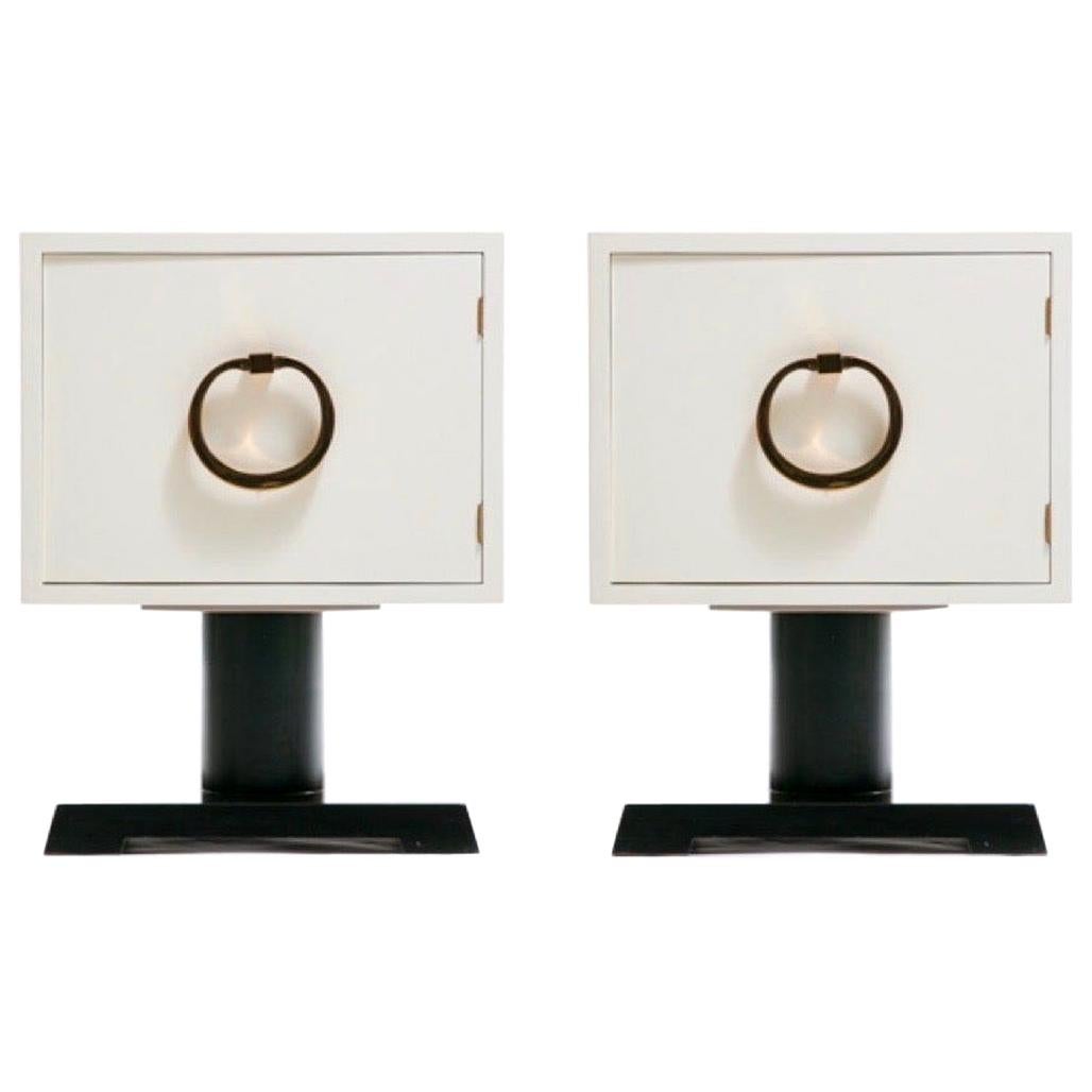 Pair of Johan Tapp Nightstands with Oversized Brass Ring Pulls, circa 1948