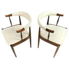 Vintage Pair of Johannes Andersen Cow Horn Dining Chairs Rosewood Faux Leather 1960s