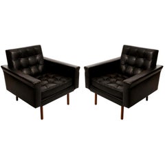 Pair of Johannes Spalt Armchairs Lounge Chairs Wittmann Black Leather Wood 1960s