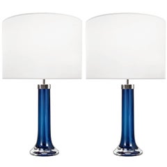 Pair of Johansfors Blue Glass Lamps