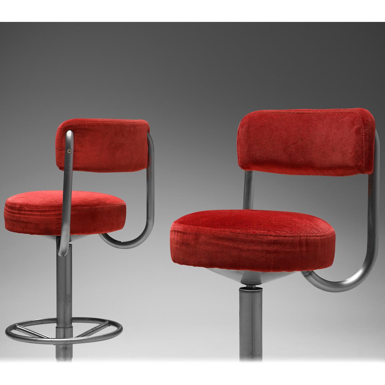 Late 20th Century Pair of Johanson Barstools in Red Velvet