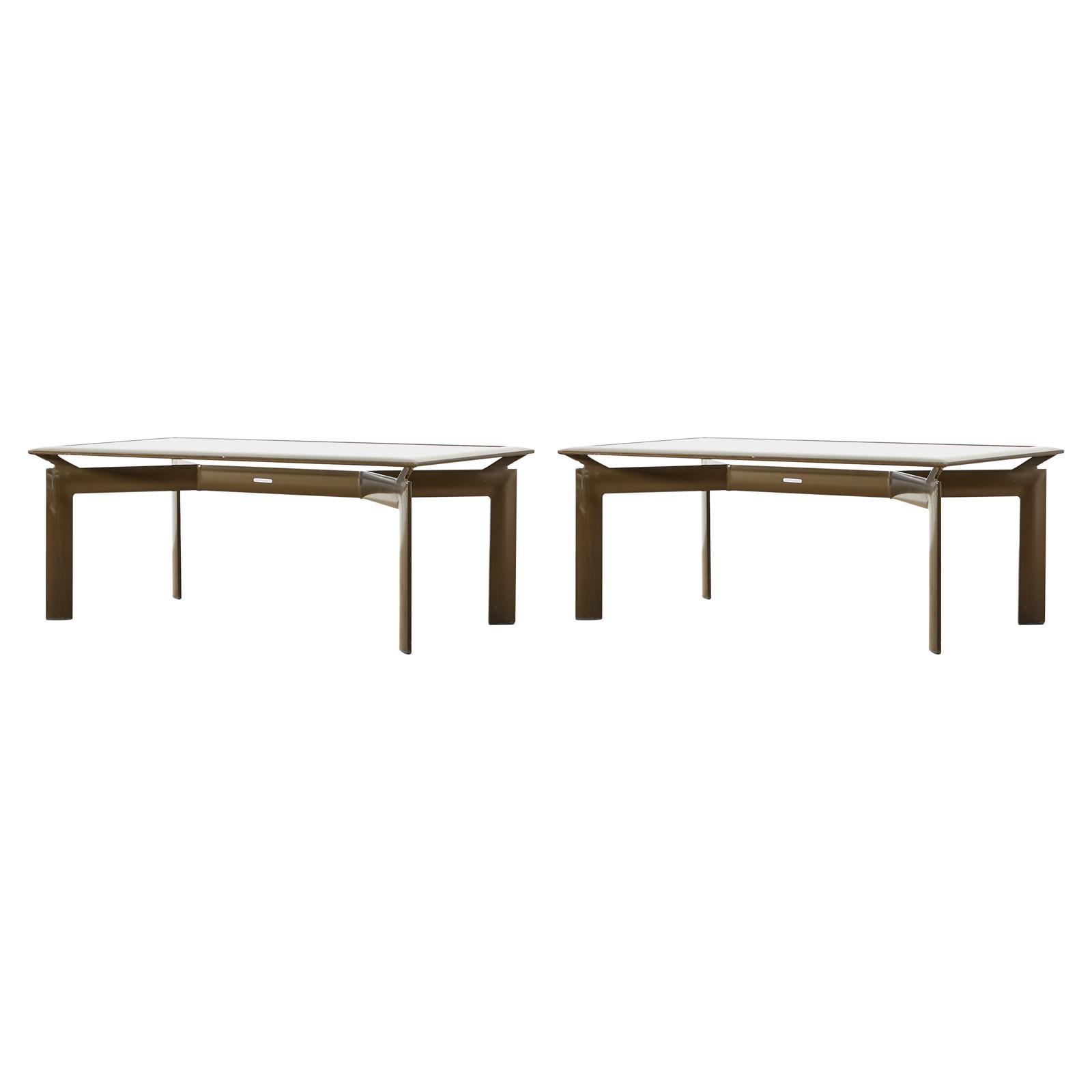Pair of John Caldwell Bronzed Aluminum Patio Cocktail Tables For Sale