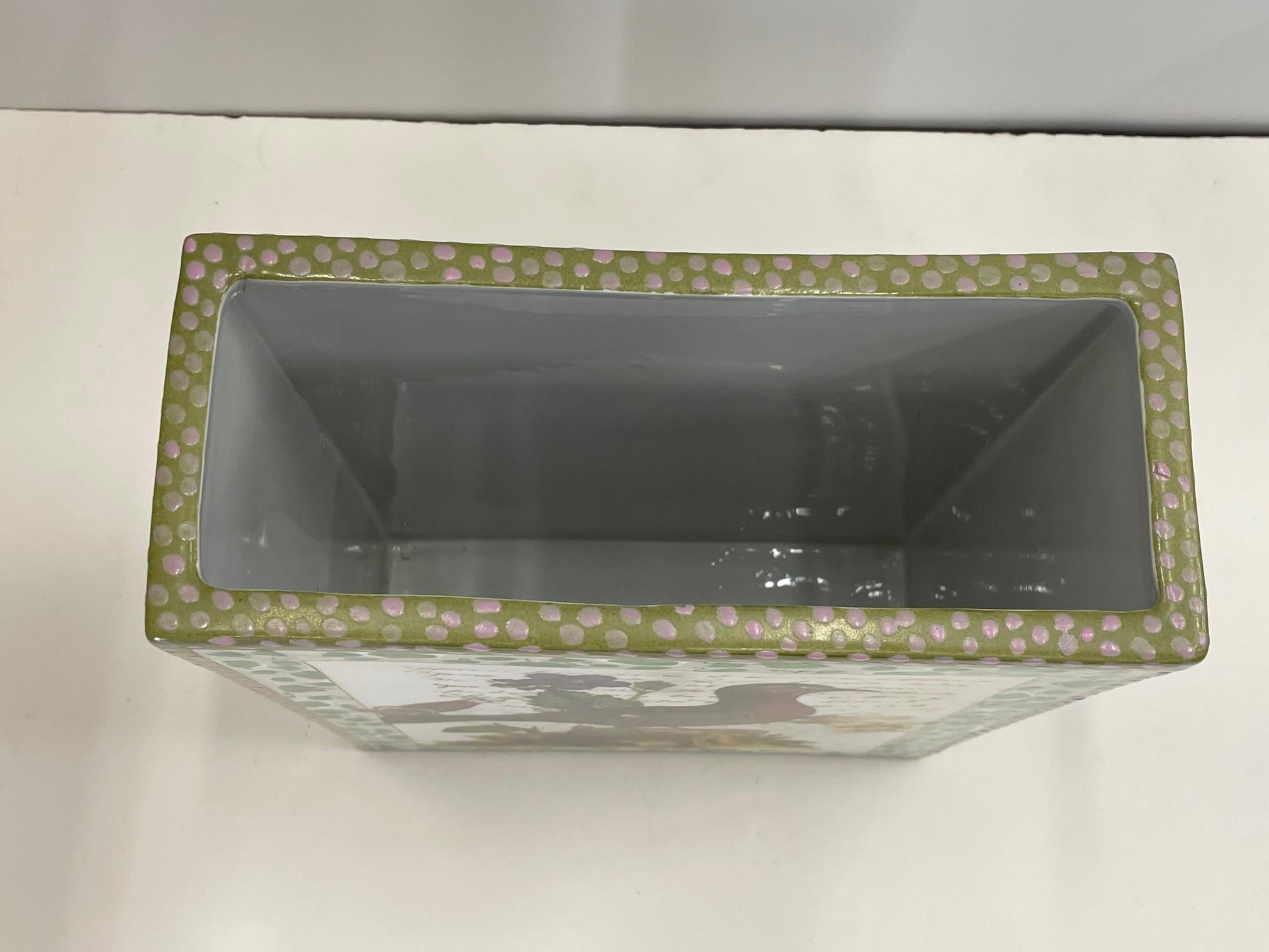 Pair of John Derian Porcelain Vases with Birds Flowers and Script In Good Condition In Hopewell, NJ