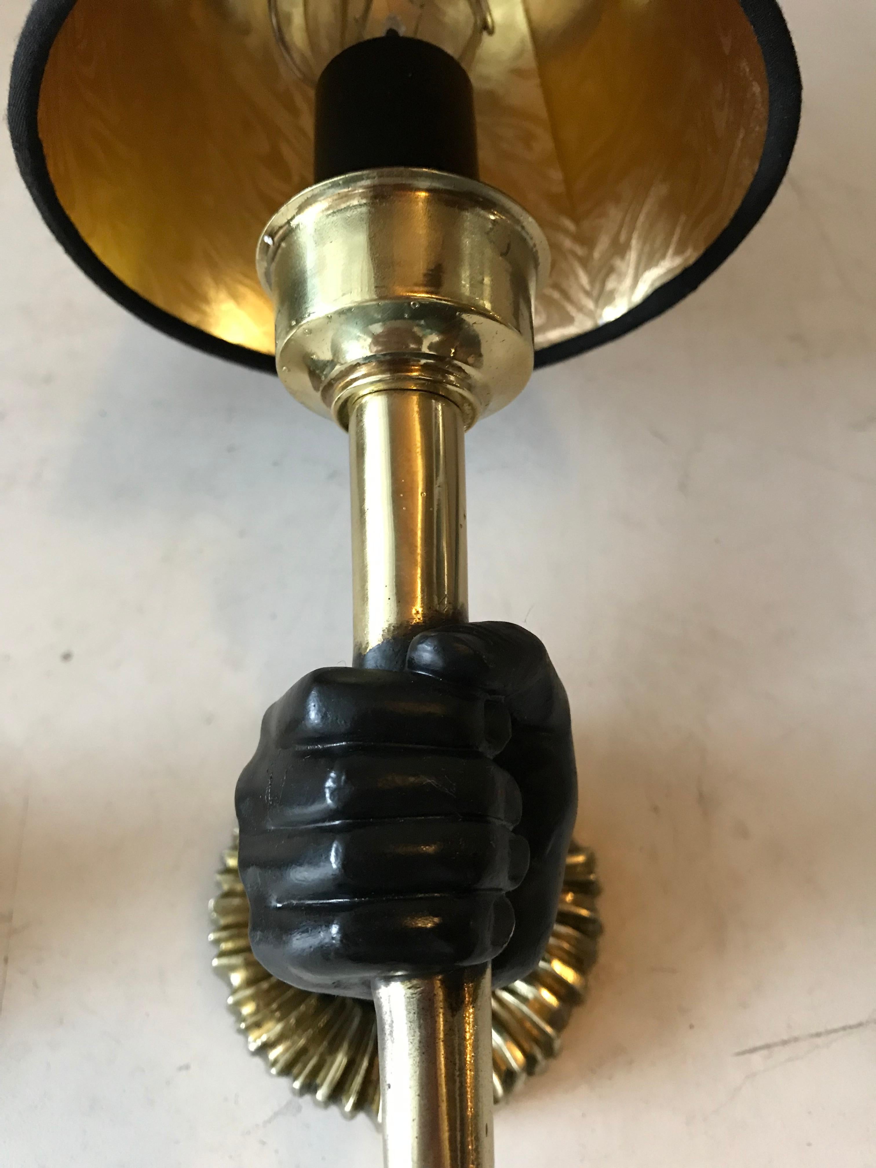Pair of John Devoluy Hand Sconces, 4 Pairs Available In Good Condition In Miami, FL