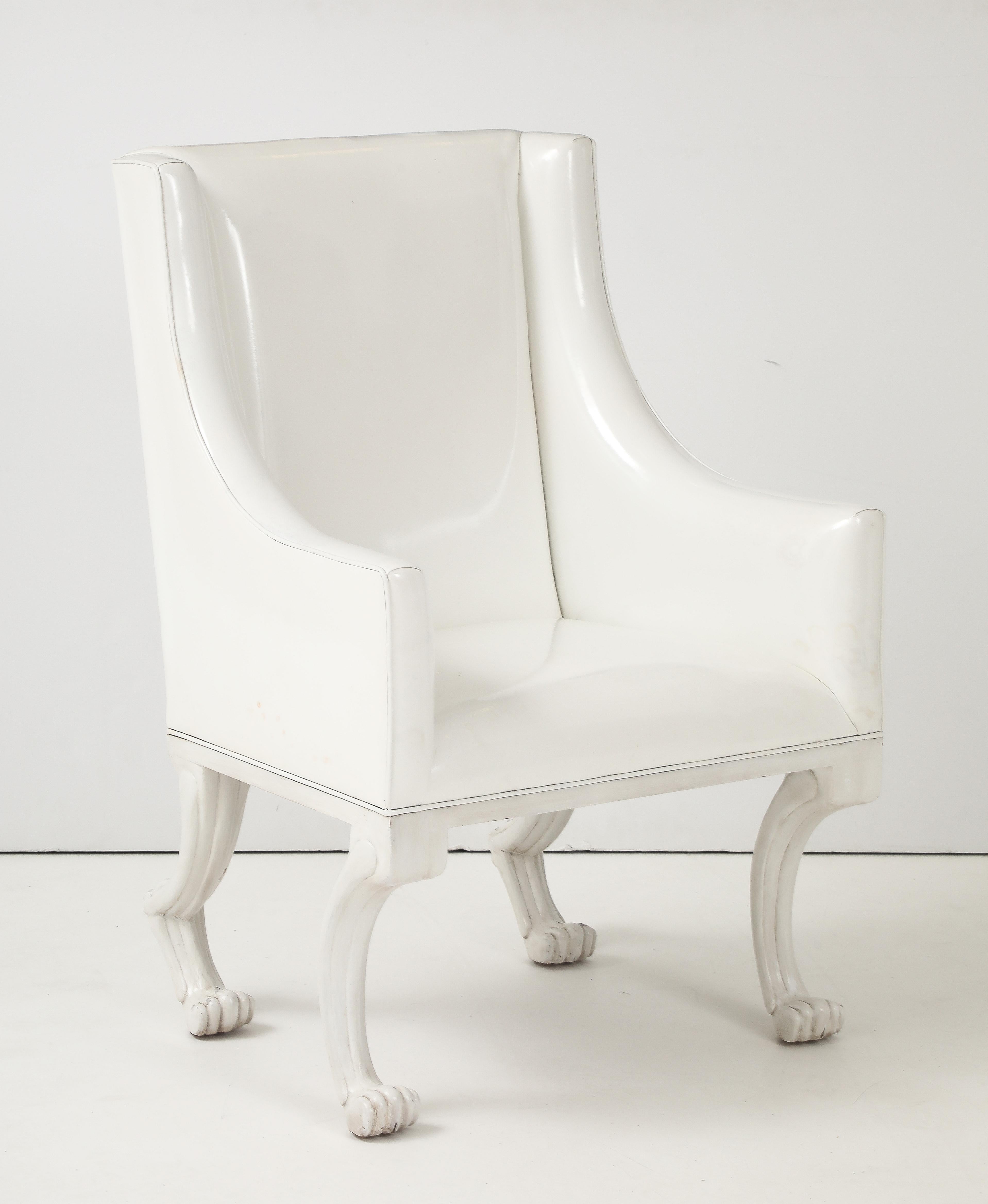 Patent Leather Pair of John Dickinson Inspired Etruscan Club Chair For Sale