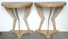 Pair of John Dickinson Style Faux Bois Demilune Consoles American, Late 20th C.