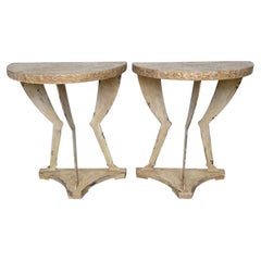Pair of John Dickinson Style Faux Bois Demilune Consoles American, Late 20th C.