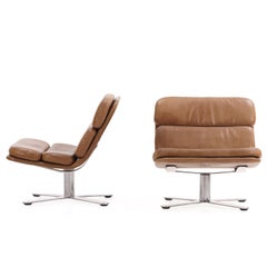 Pair of John Follis Solo Lounge Chairs in Leather and Chrome by Fortress
