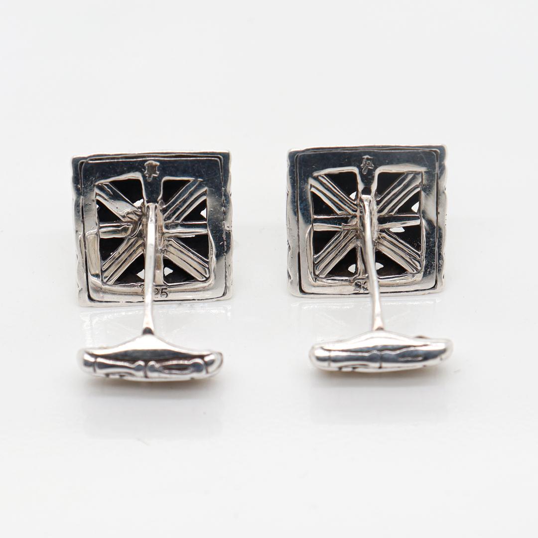 John Hardy paire de boutons de manchette en argent sterling et bambou en vente 5