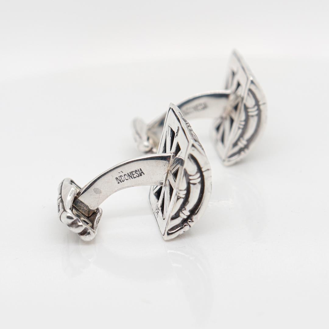 John Hardy paire de boutons de manchette en argent sterling et bambou en vente 6