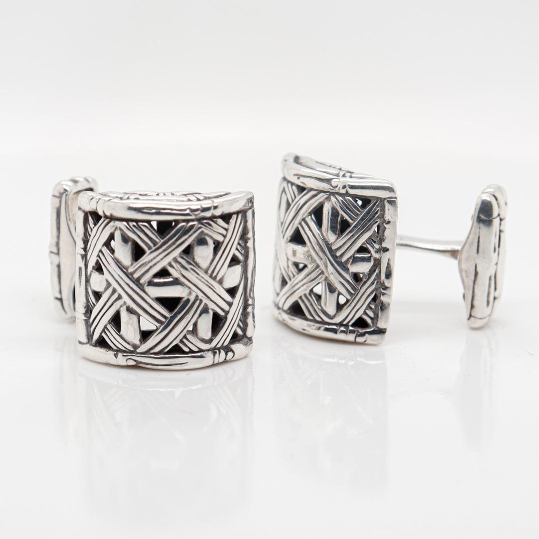 Moderne John Hardy paire de boutons de manchette en argent sterling et bambou en vente