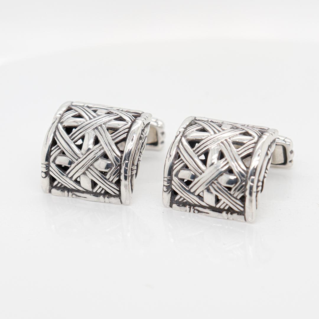 Modern Pair of John Hardy Sterling Silver Bamboo Cufflinks For Sale