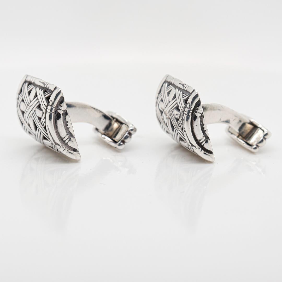 John Hardy paire de boutons de manchette en argent sterling et bambou en vente 1