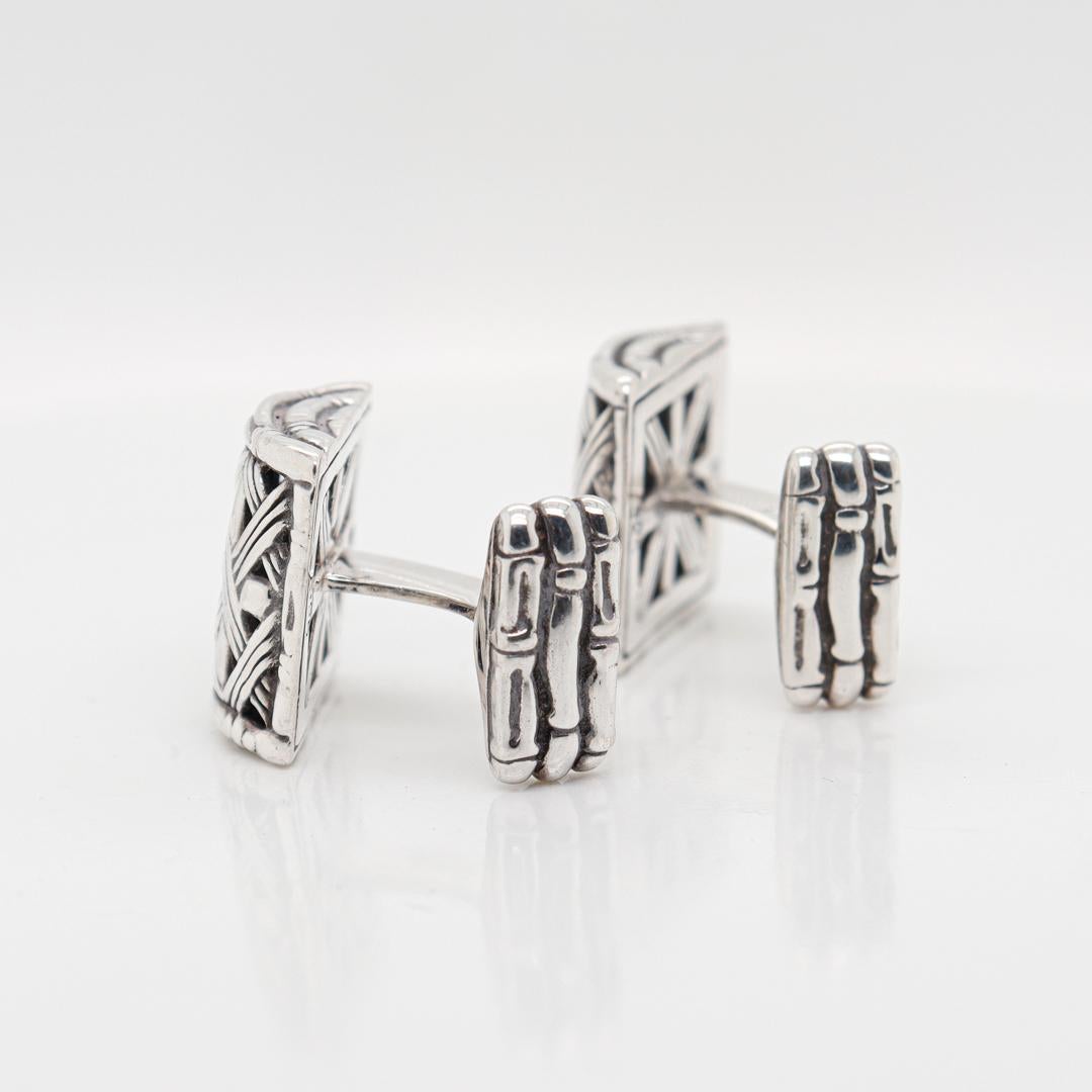 John Hardy paire de boutons de manchette en argent sterling et bambou en vente 2