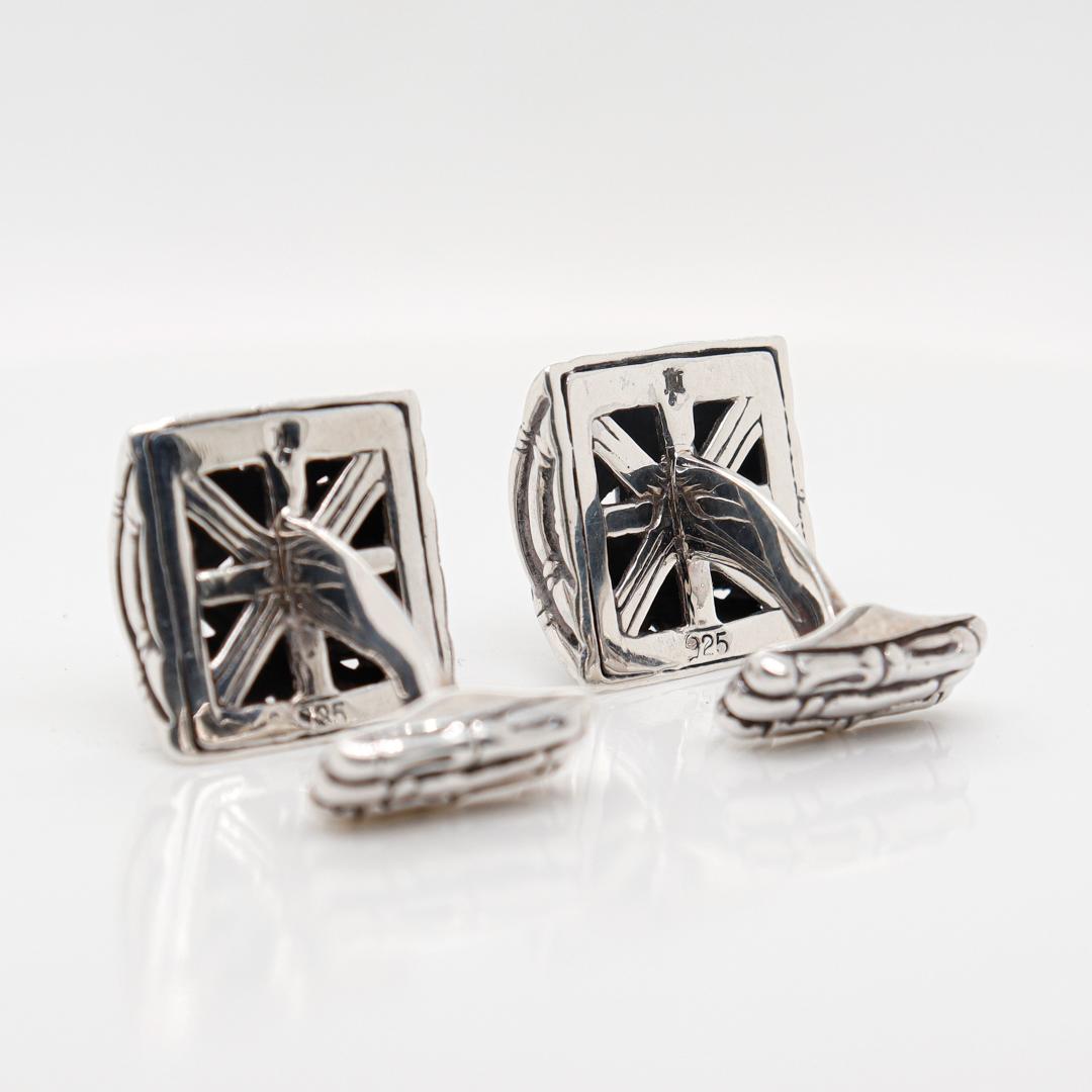 John Hardy paire de boutons de manchette en argent sterling et bambou en vente 4