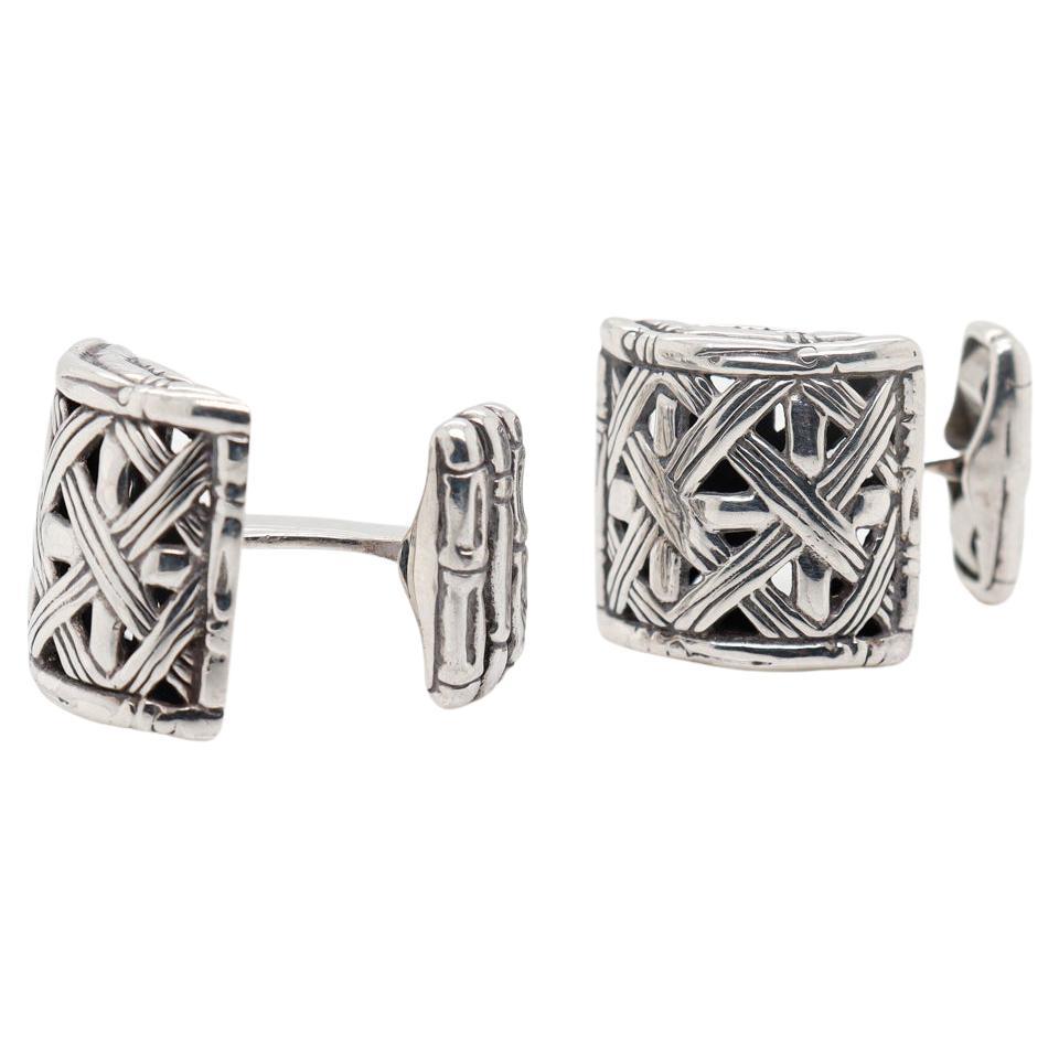 John Hardy paire de boutons de manchette en argent sterling et bambou