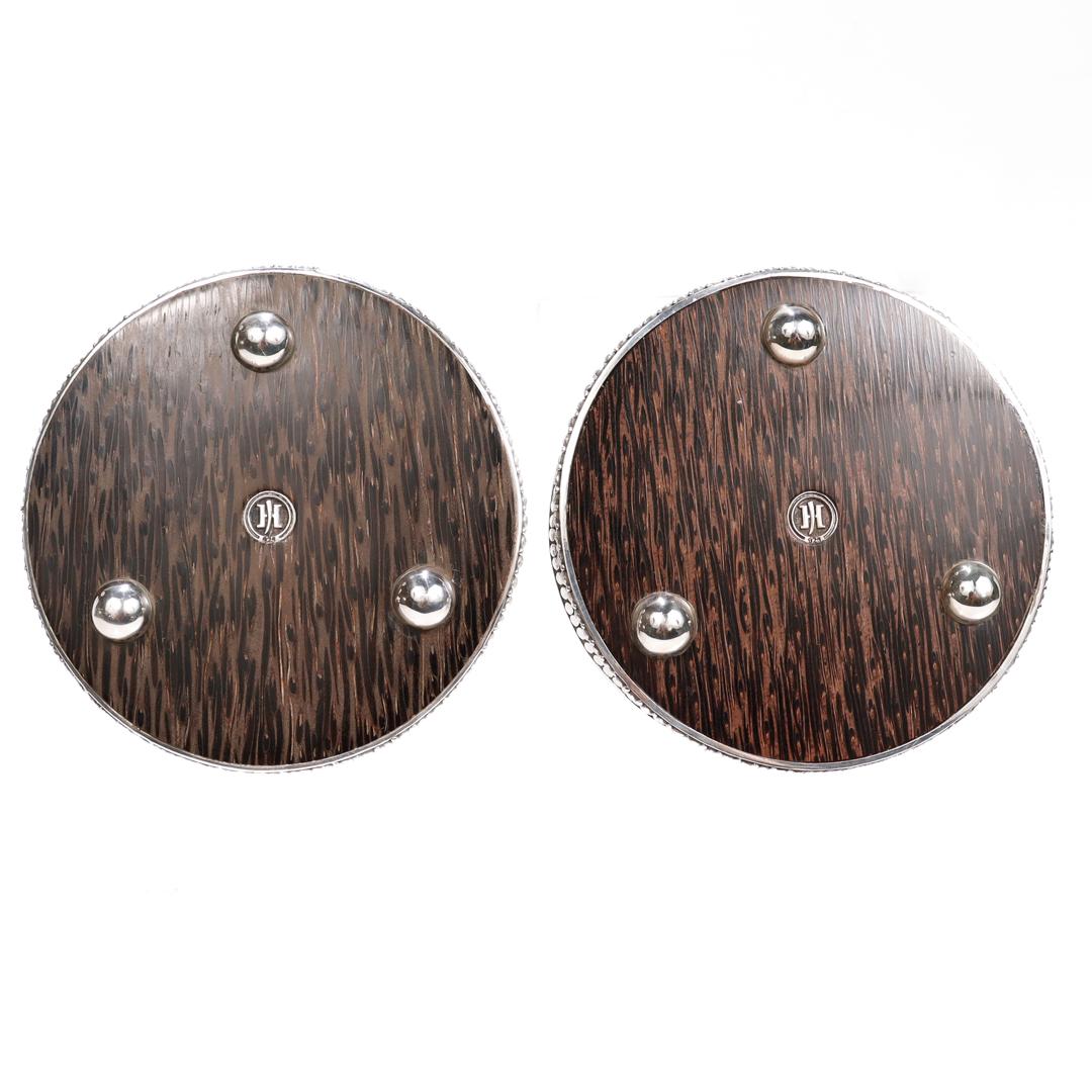 Pair of John Hardy Sterling Silver, Wood, and Copper Dot Pattern Wine Coasters For Sale 6
