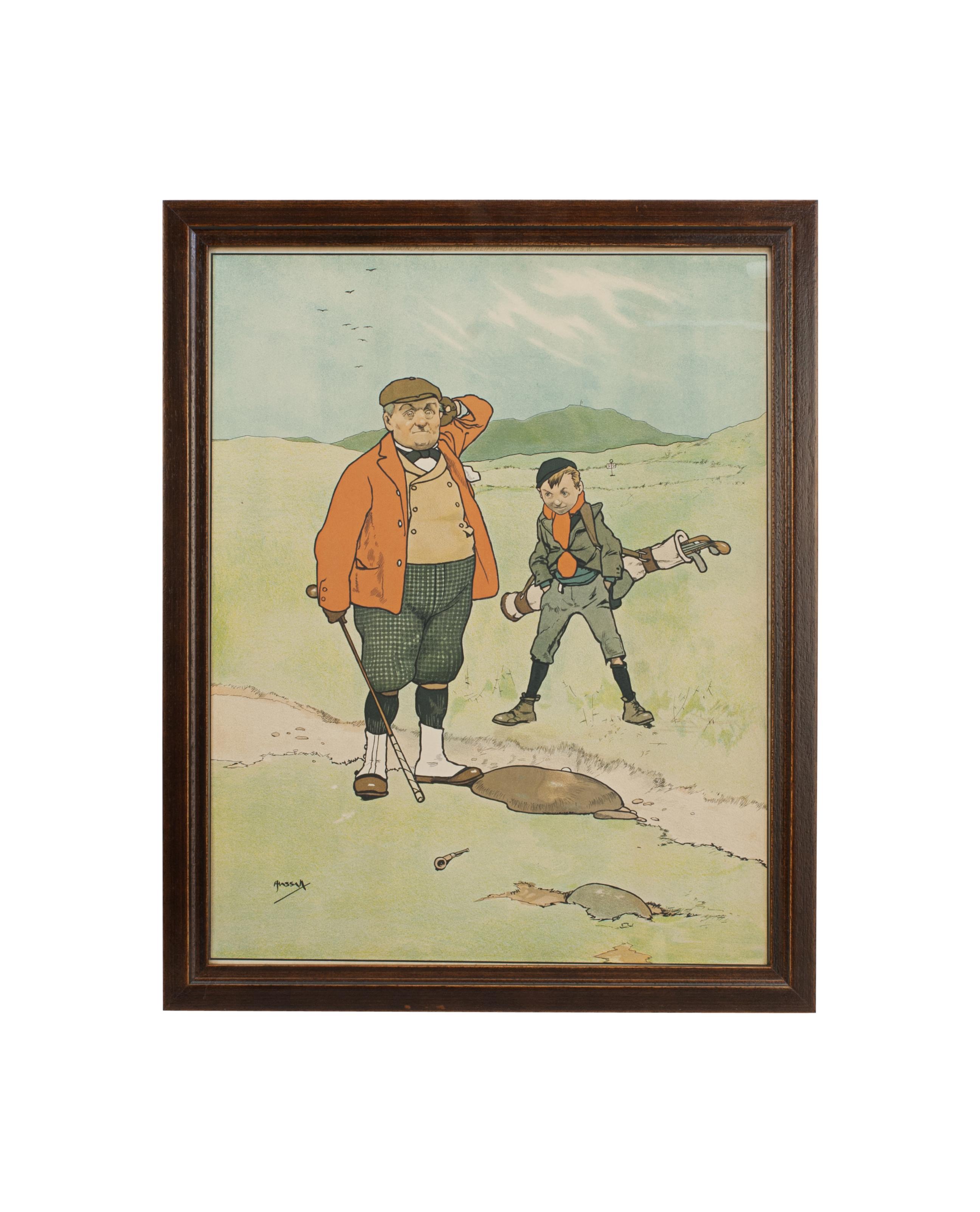 Pareja de grabados de golf de John Hassall, 'Bola perdida' y 'Una mentira' Arte deportivo en venta