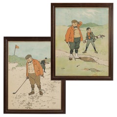 Ein Paar John Hassall-Golfdrucke, „Lost Ball“ und „A Lie“