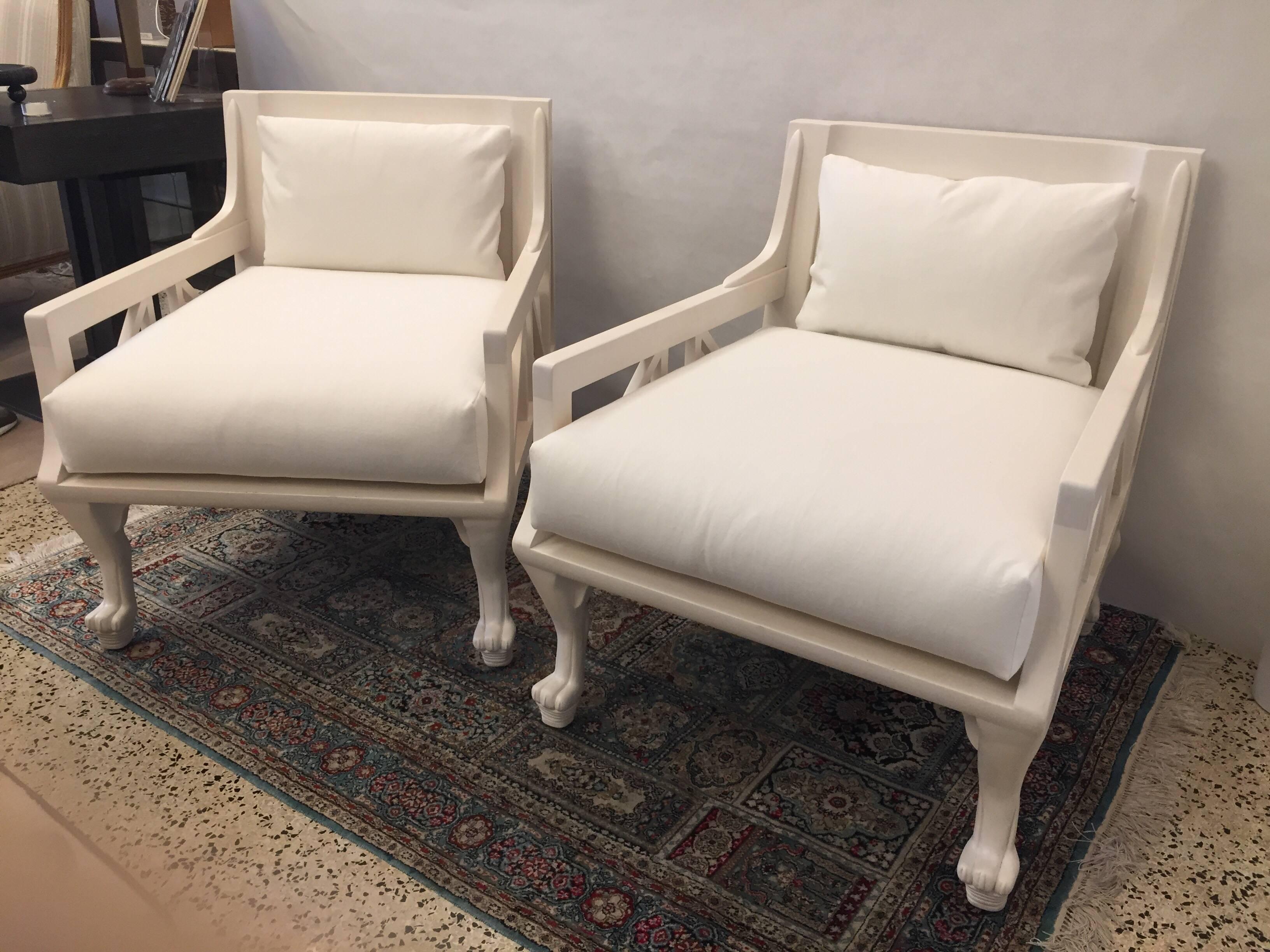This is a phenomenal and rare pair of John Hutton chairs, beautifully refinished and reupholstered.

Designer John Hutton was a San Francisco designer, Who virtually created a genre of modern furniture. He came into his own after he became the