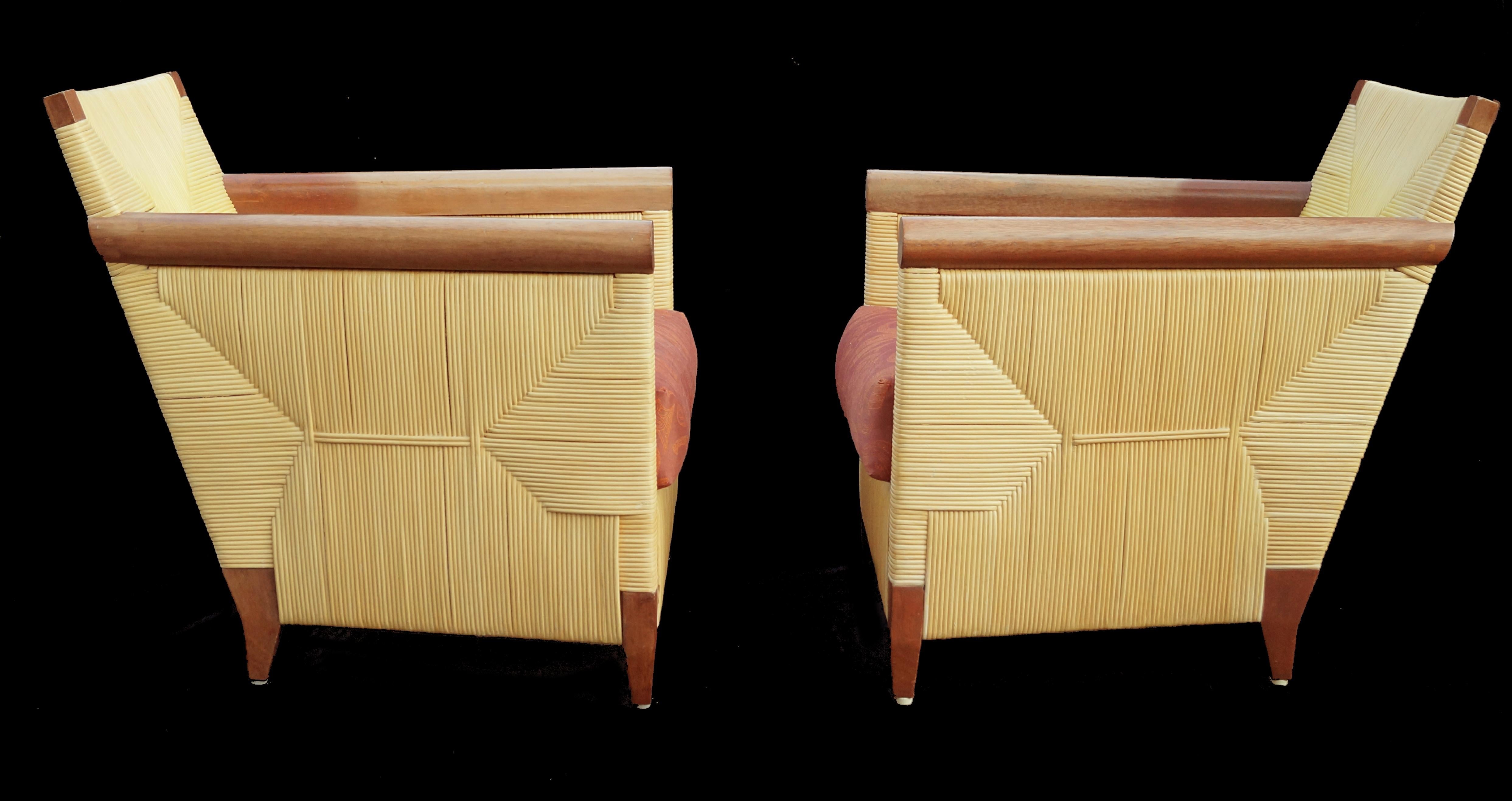 Canna Coppia di poltrone lounge John Hutton per Donghia in rattan, canna e legno di mahagonia in vendita