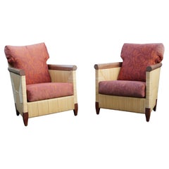 Coppia di poltrone lounge John Hutton per Donghia in rattan, canna e legno di mahagonia
