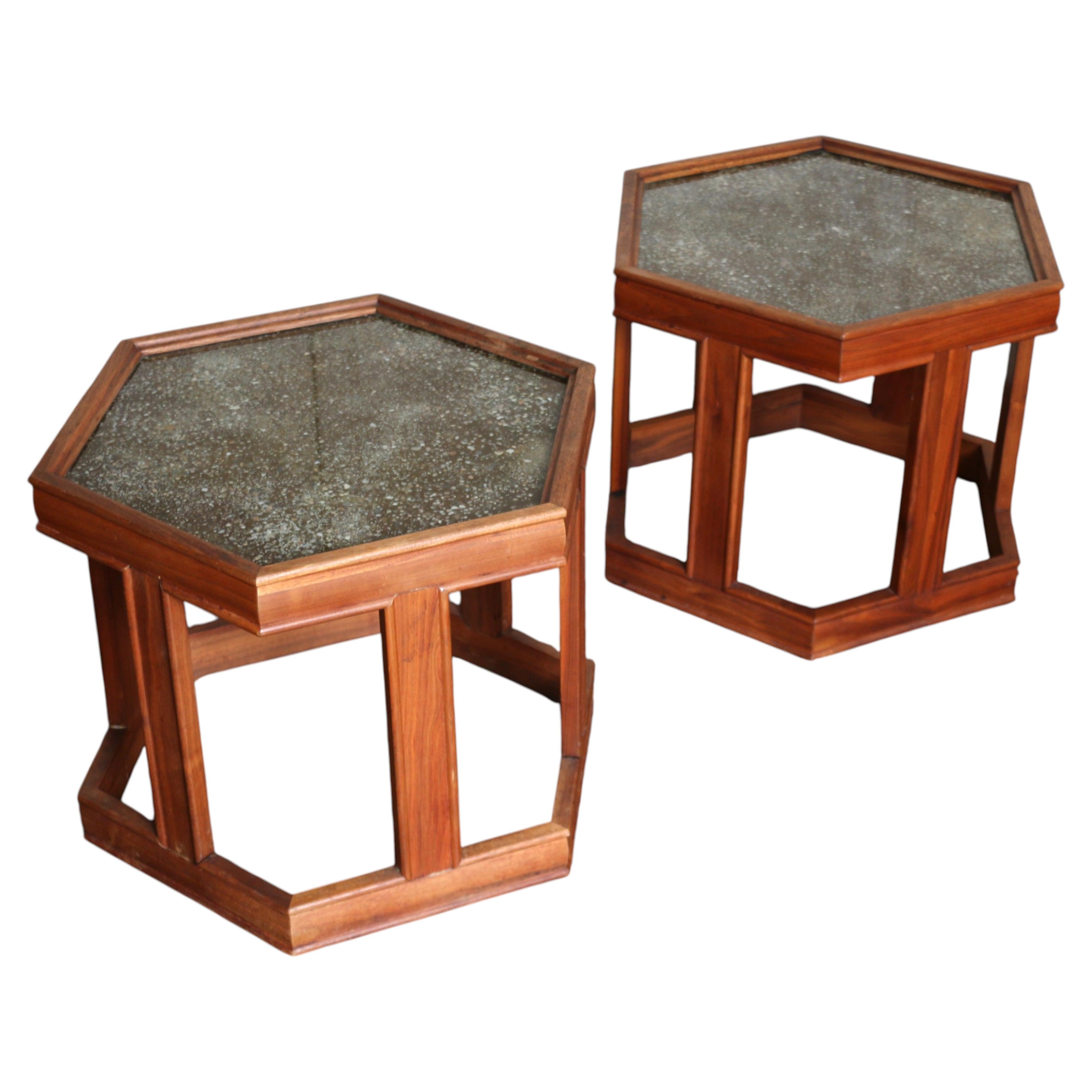 Pair of John Keal for Brown Saltman “Domino” Hexagonal Side Tables Mid-Century