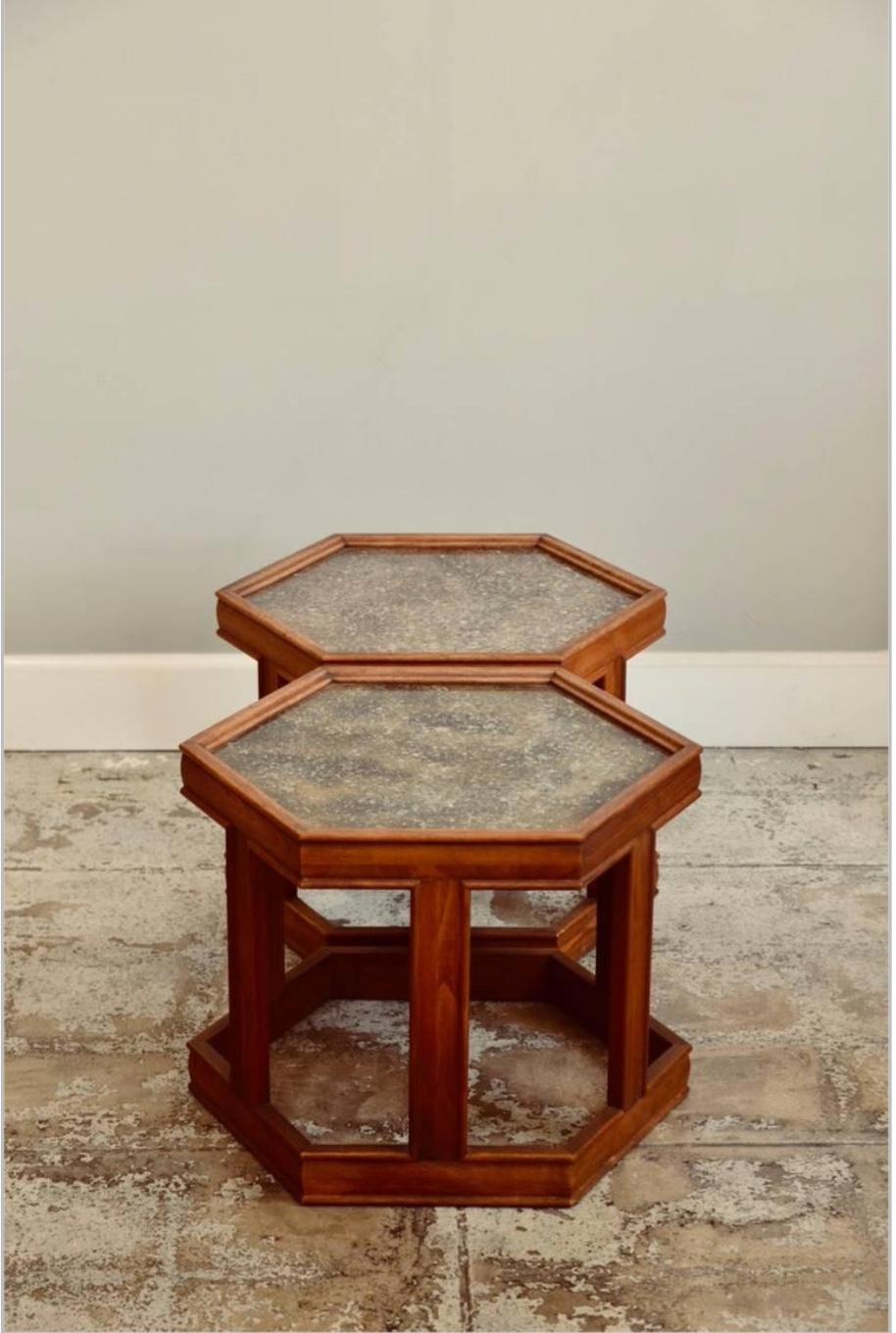 Mid-Century Modern Pair of John Keal for Brown Saltman Hexagonal Side Tables