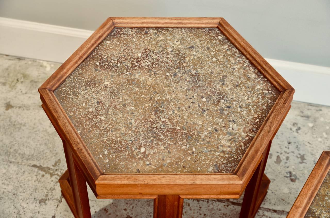 Polished Pair of John Keal for Brown Saltman Hexagonal Side Tables