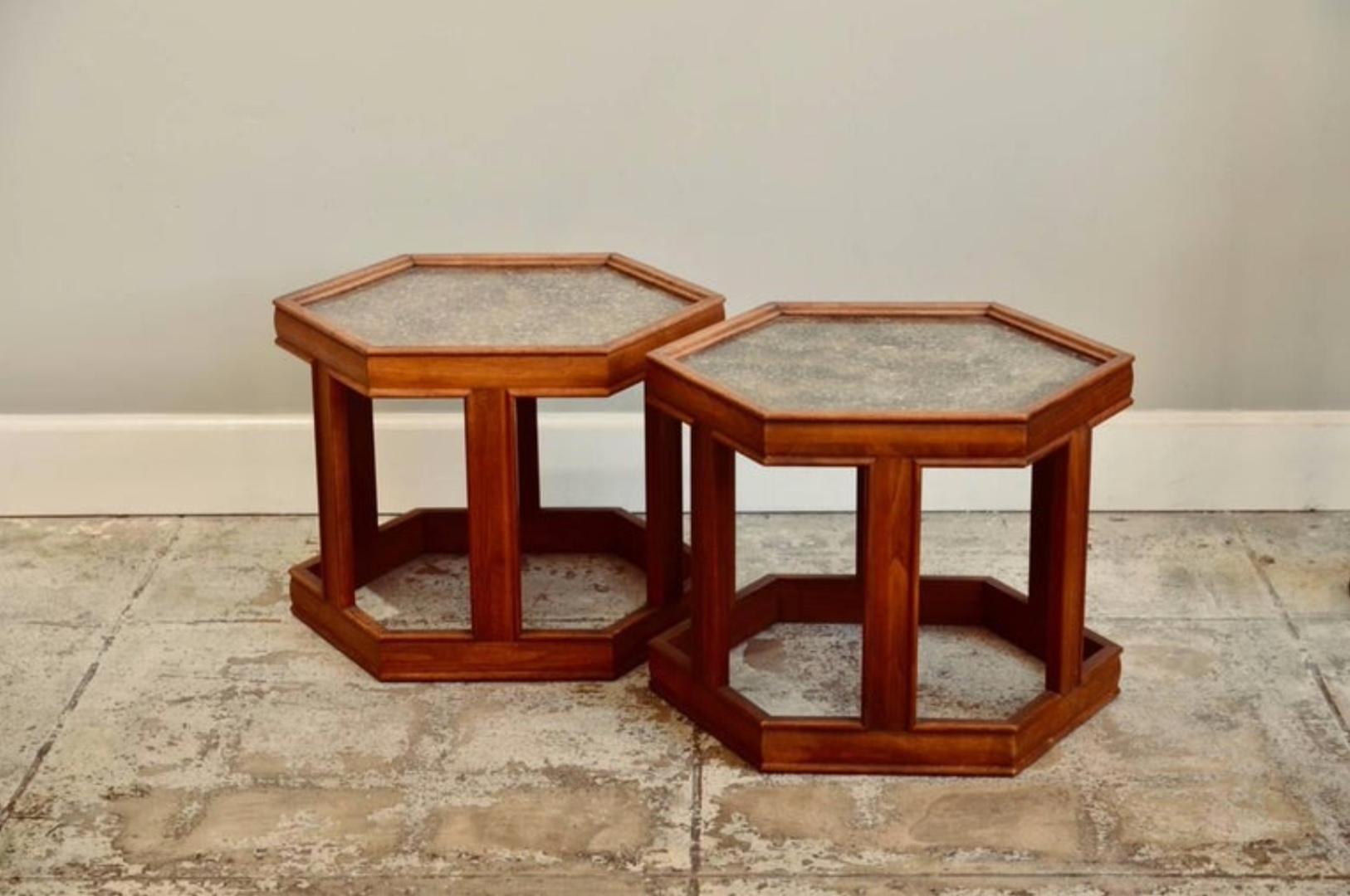 Late 20th Century Pair of John Keal for Brown Saltman Hexagonal Side Tables