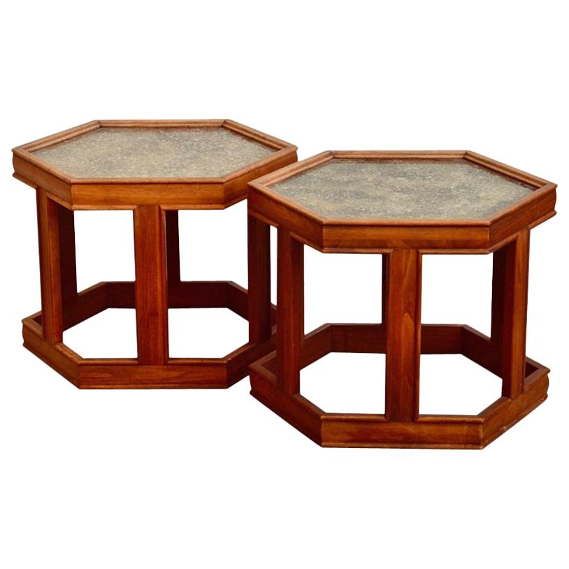 Pair of John Keal for Brown Saltman Hexagonal Side Tables