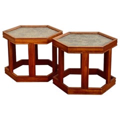 Retro Pair of John Keal for Brown Saltman Hexagonal Side Tables