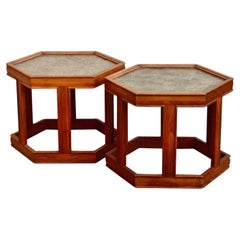 Pair of John Keal for Brown Saltman Hexagonal Side Tables