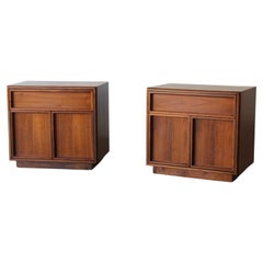 Retro Pair of John Keal for Brown Saltman Mid Century Walnut Nightstands 