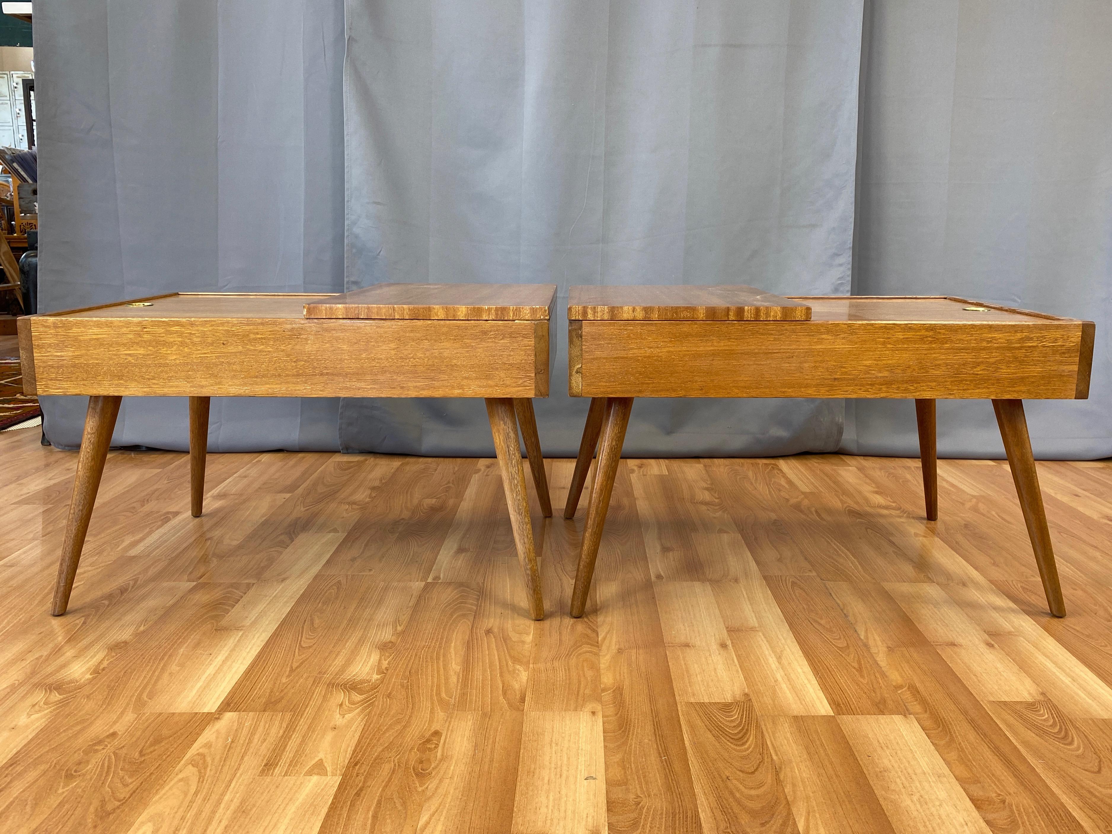 Pair of John Keal for Brown-Saltman Sliding Top Mahogany End Tables, 1950s 3